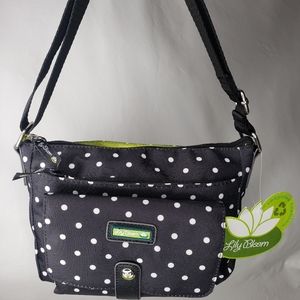 Lily Bloom Cristina Crossbody Black Polka Dot Purse Lime Interior NEW